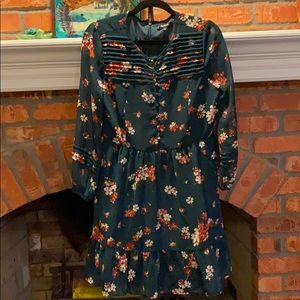 Madewell Pintuck Ruffle Dress in Spruce Blooms